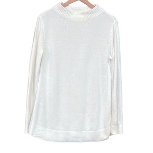 LOFT Cotton Fisherman Sweater White Medium